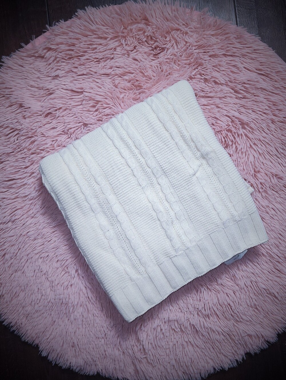 100% Cotton Cable Knit Throw Blanket - Cream